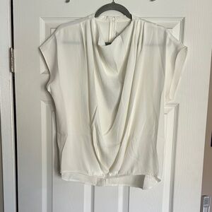Trina Turk Cream Draped Cowl Cap-Sleeve Blouse